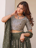 Gorgeous Green Sequins Georgette Mehendi Wear Lehenga Choli With Dupatta - Zeel Clothing