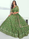 Gorgeous Green Sequins Net Mehendi Wear Lehenga Choli With Dupatta - Zeel Clothing