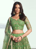 Gorgeous Green Sequins Net Mehendi Wear Lehenga Choli With Dupatta - Zeel Clothing