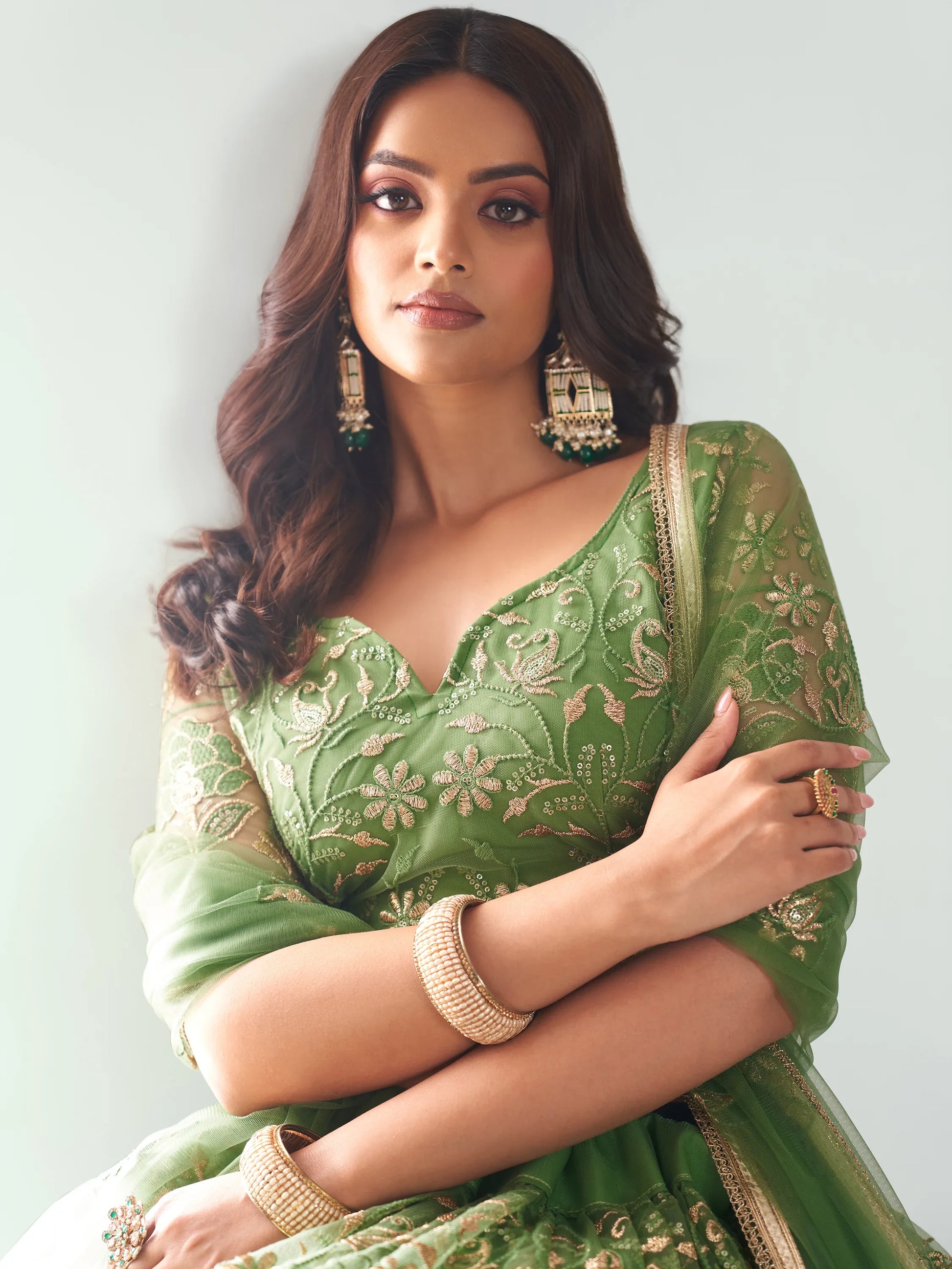 Gorgeous Green Sequins Net Mehendi Wear Lehenga Choli With Dupatta - Zeel Clothing
