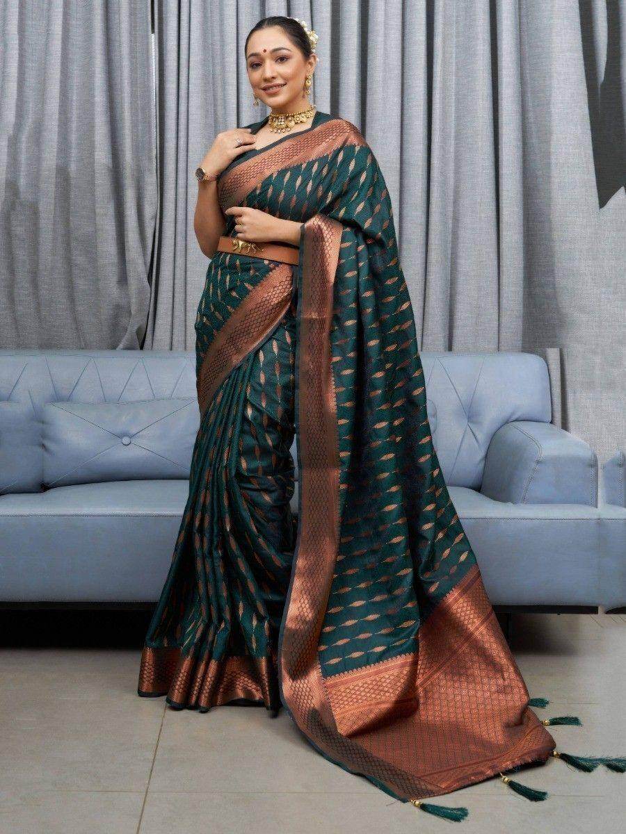 Gorgeous Green Woven Soft Silk Wedding Wear Saree With Blouse - Zeel Clothing