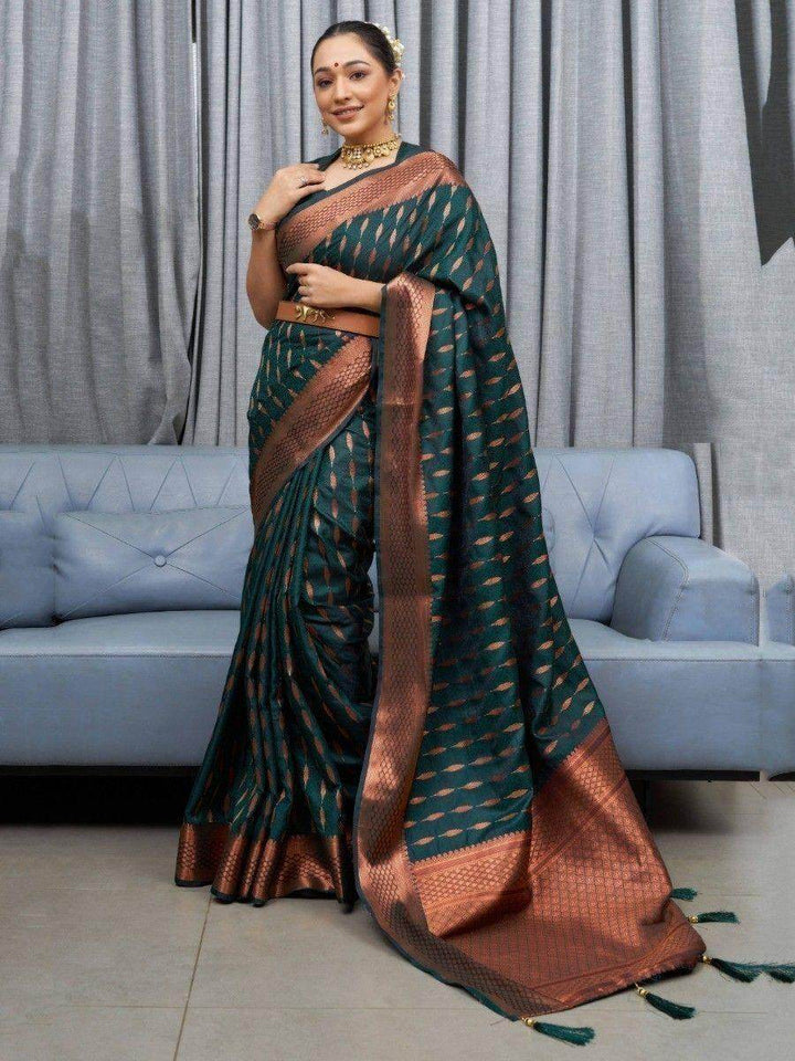 Gorgeous Green Woven Soft Silk Wedding Wear Saree With Blouse - Zeel Clothing