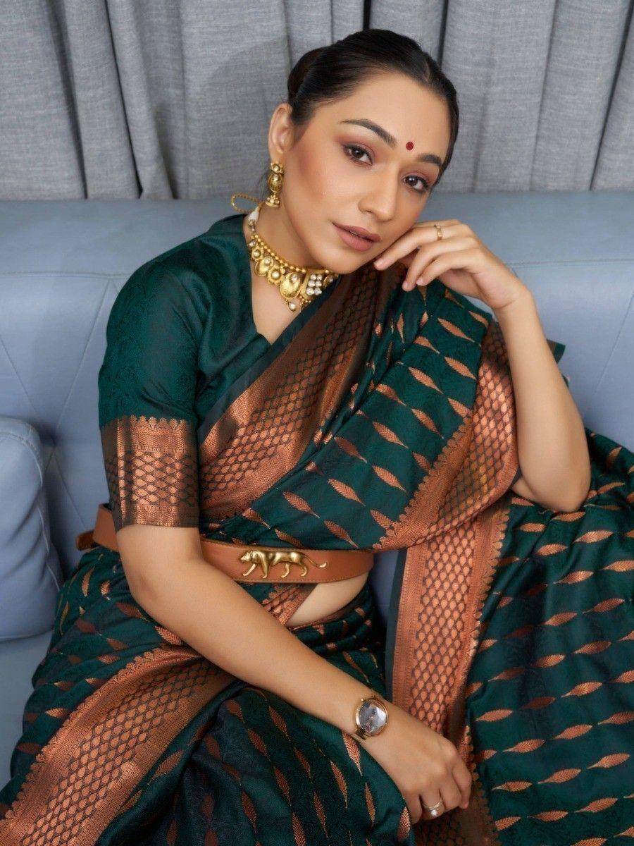 Gorgeous Green Woven Soft Silk Wedding Wear Saree With Blouse - Zeel Clothing