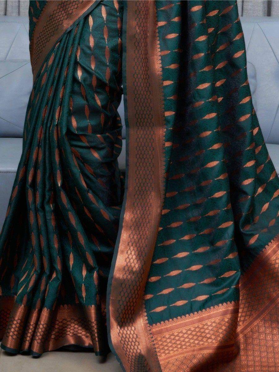 Gorgeous Green Woven Soft Silk Wedding Wear Saree With Blouse - Zeel Clothing