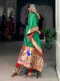Gorgeous Green Zari Weaving Jacquard Mehendi Wear Kaftan
