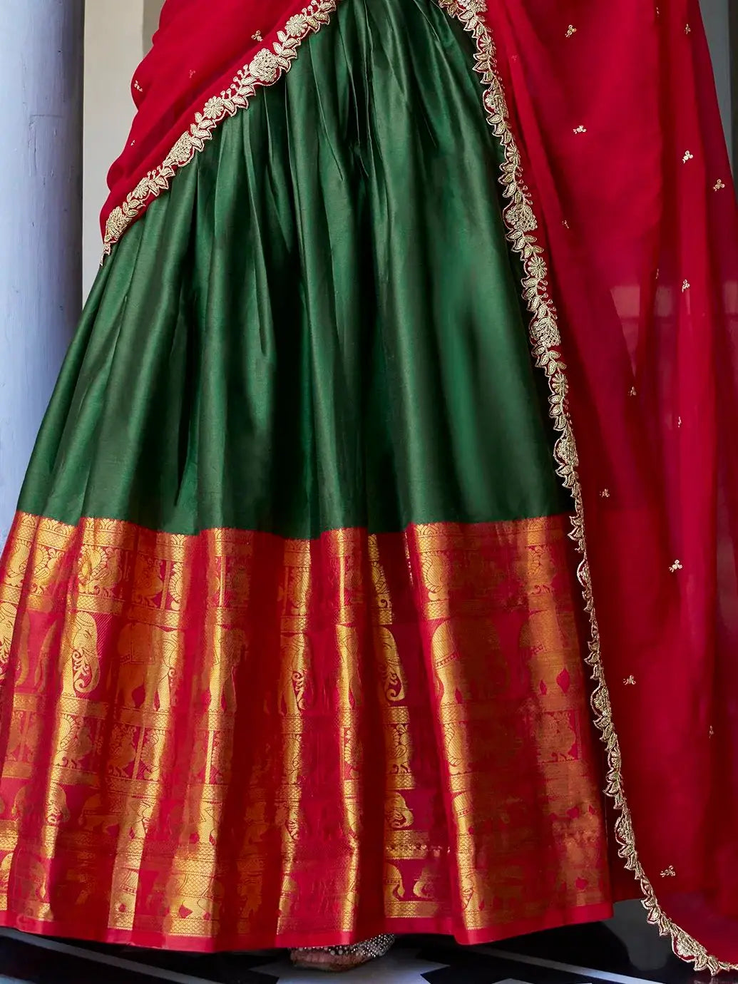 Gorgeous Green Zari Weaving Silk Traditional Half Saree Lehenga - Zeel Clothing