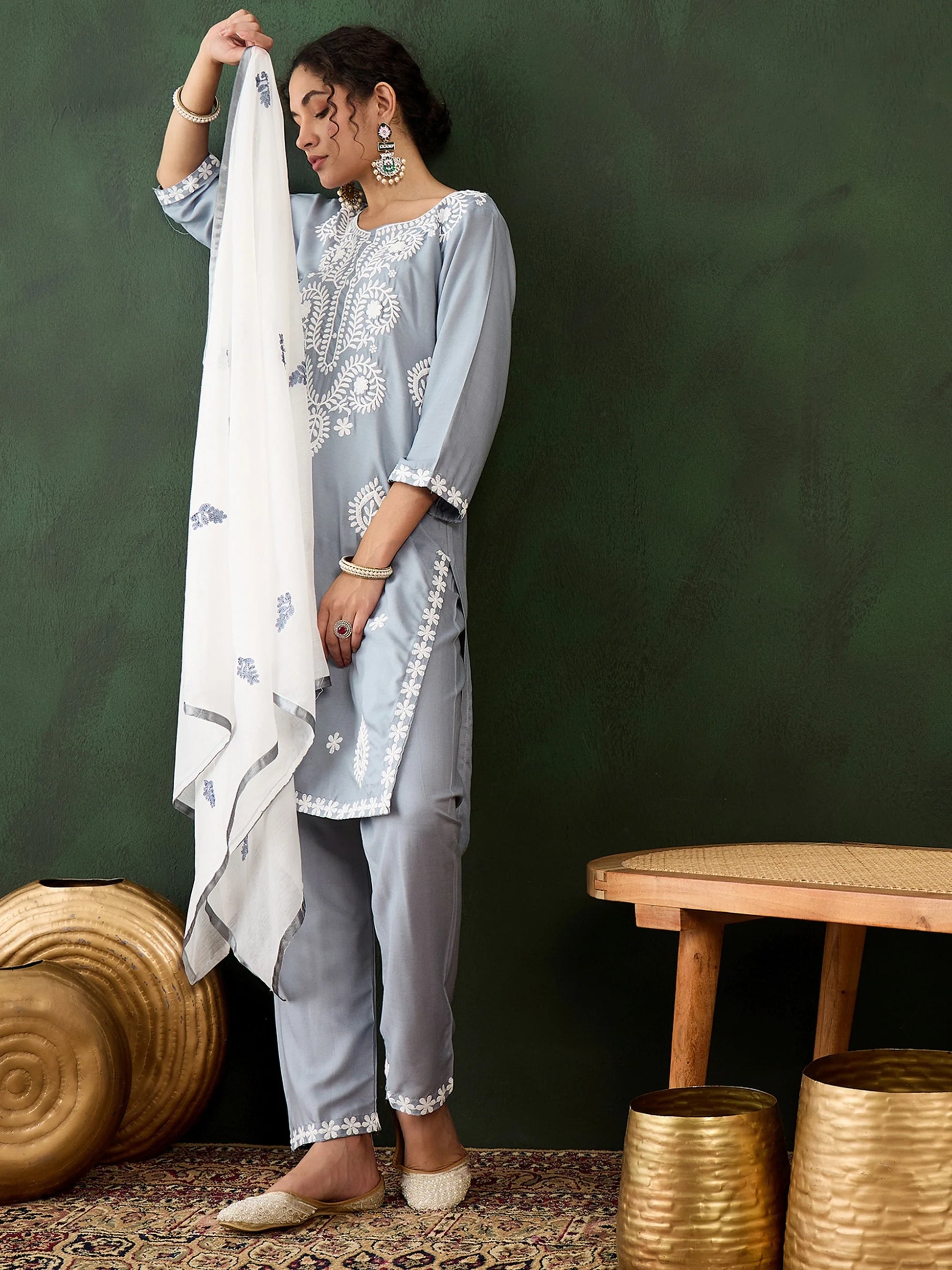 Gorgeous Grey Embroidered Rayon Event Wear Pant Suit With Dupatta - Zeel Clothing