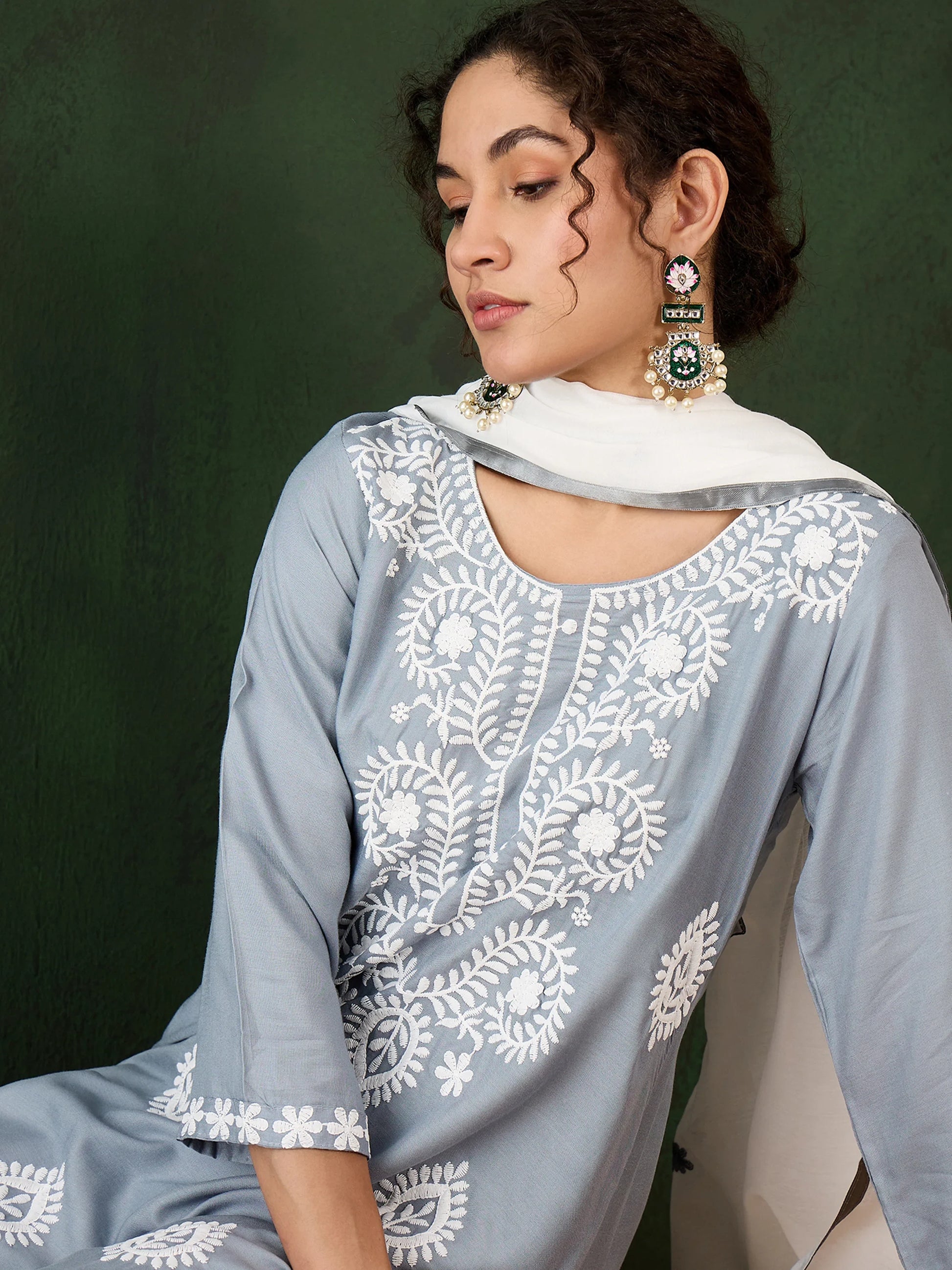 Gorgeous Grey Embroidered Rayon Event Wear Pant Suit With Dupatta - Zeel Clothing