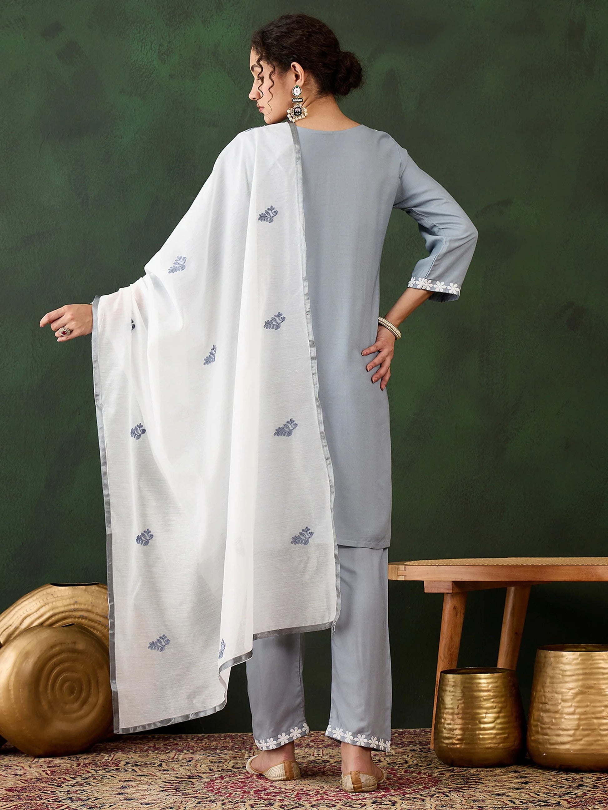 Gorgeous Grey Embroidered Rayon Event Wear Pant Suit With Dupatta - Zeel Clothing
