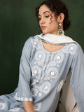 Gorgeous Grey Embroidered Rayon Event Wear Pant Suit With Dupatta - Zeel Clothing