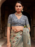 Gorgeous Grey Floral Printed Silk Casual Wear Saree With Blouse - Zeel Clothing