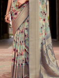 Gorgeous Grey Floral Printed Silk Casual Wear Saree With Blouse - Zeel Clothing