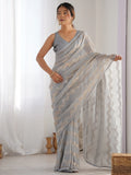 Gorgeous Grey Sequins Georgette Party Wear Saree With Blouse - Zeel Clothing