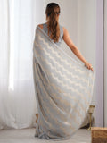 Gorgeous Grey Sequins Georgette Party Wear Saree With Blouse - Zeel Clothing