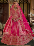 Gorgeous Hot Pink Pearl Work Silk Bridal Lehenga Choli With Double Dupatta