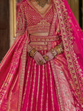 Gorgeous Hot Pink Pearl Work Silk Bridal Lehenga Choli With Double Dupatta
