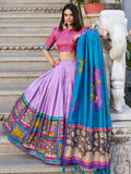 Gorgeous Lavender Kalamkari Print Tussar Silk Lehenga Choli With Dupatta - Zeel Clothing