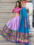 Gorgeous Lavender Kalamkari Print Tussar Silk Lehenga Choli With Dupatta - Zeel Clothing