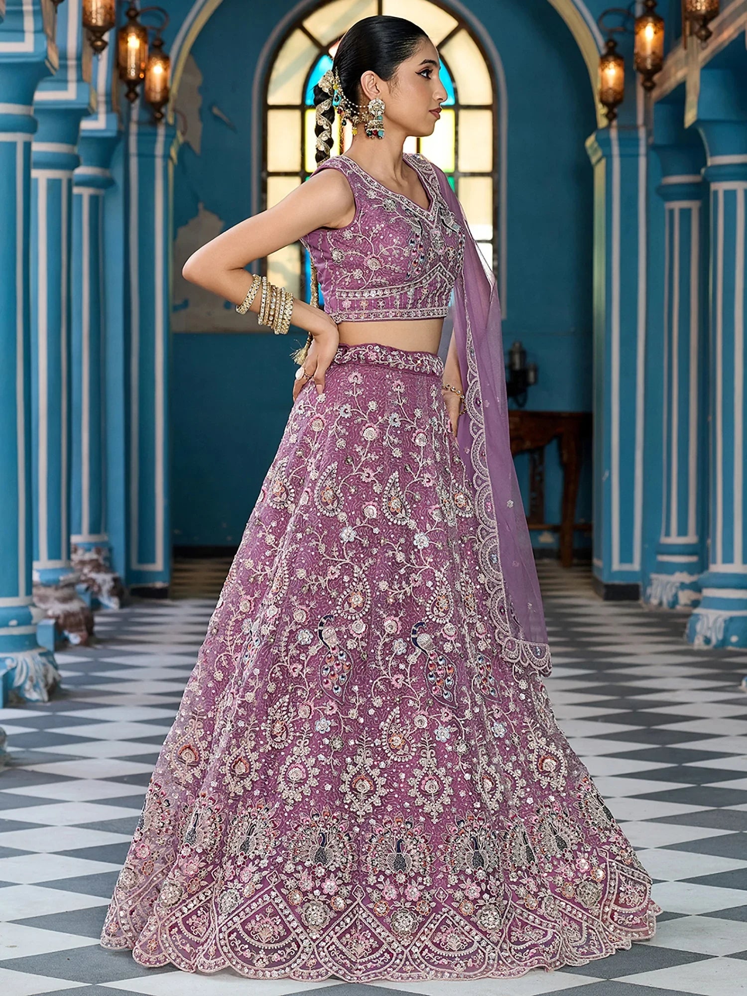 Gorgeous Lavender Sequins Net Engagement Wear Lehenga With Blouse