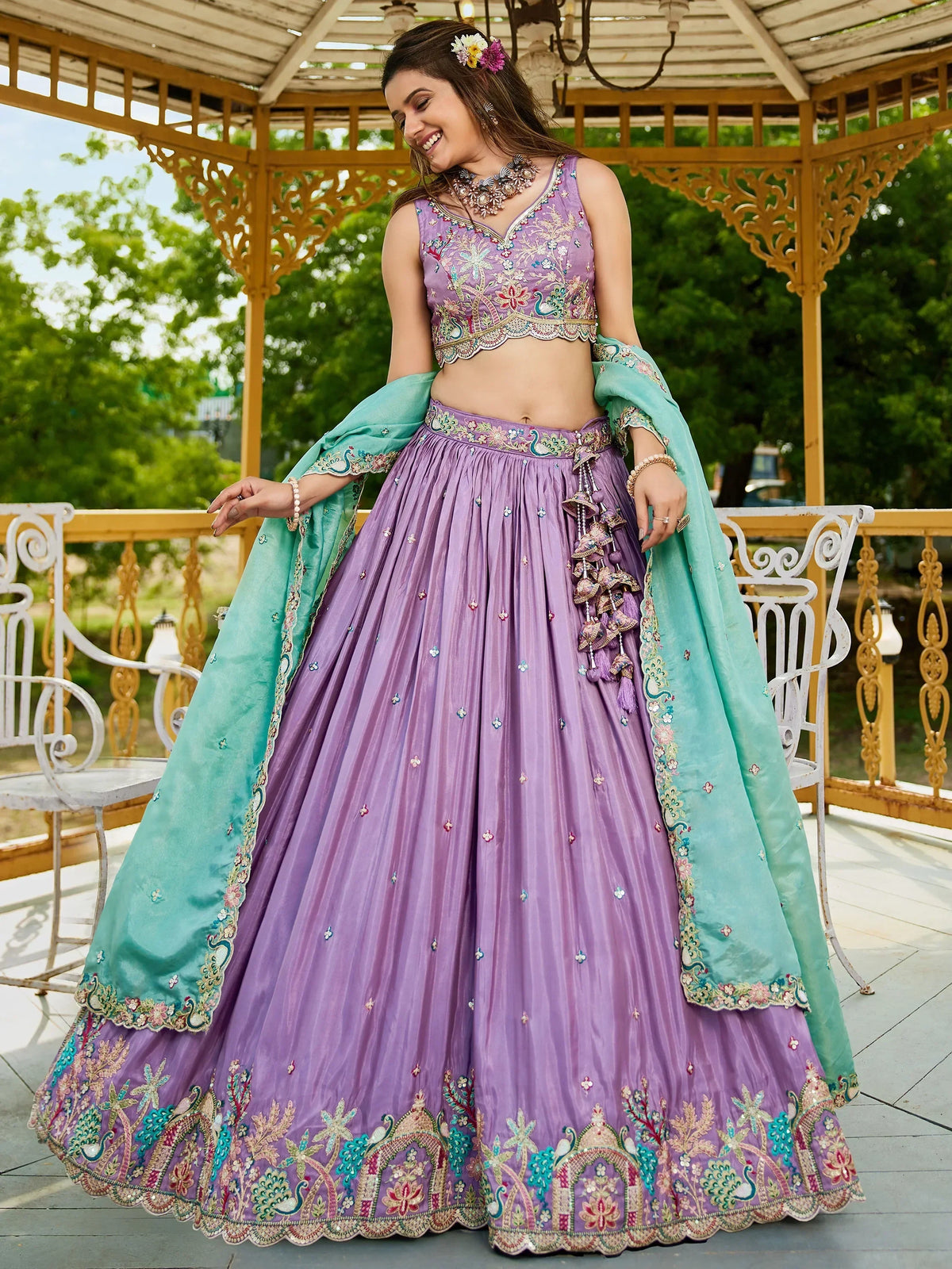 Gorgeous Lavender Sequins Satin Engagement Wear Lehenga Choli - Zeel Clothing