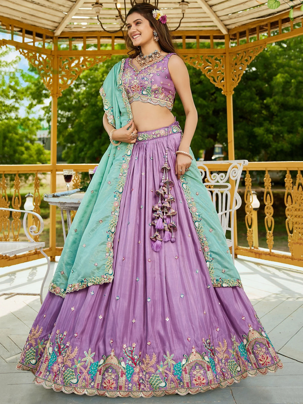 Gorgeous Lavender Sequins Satin Engagement Wear Lehenga Choli - Zeel Clothing