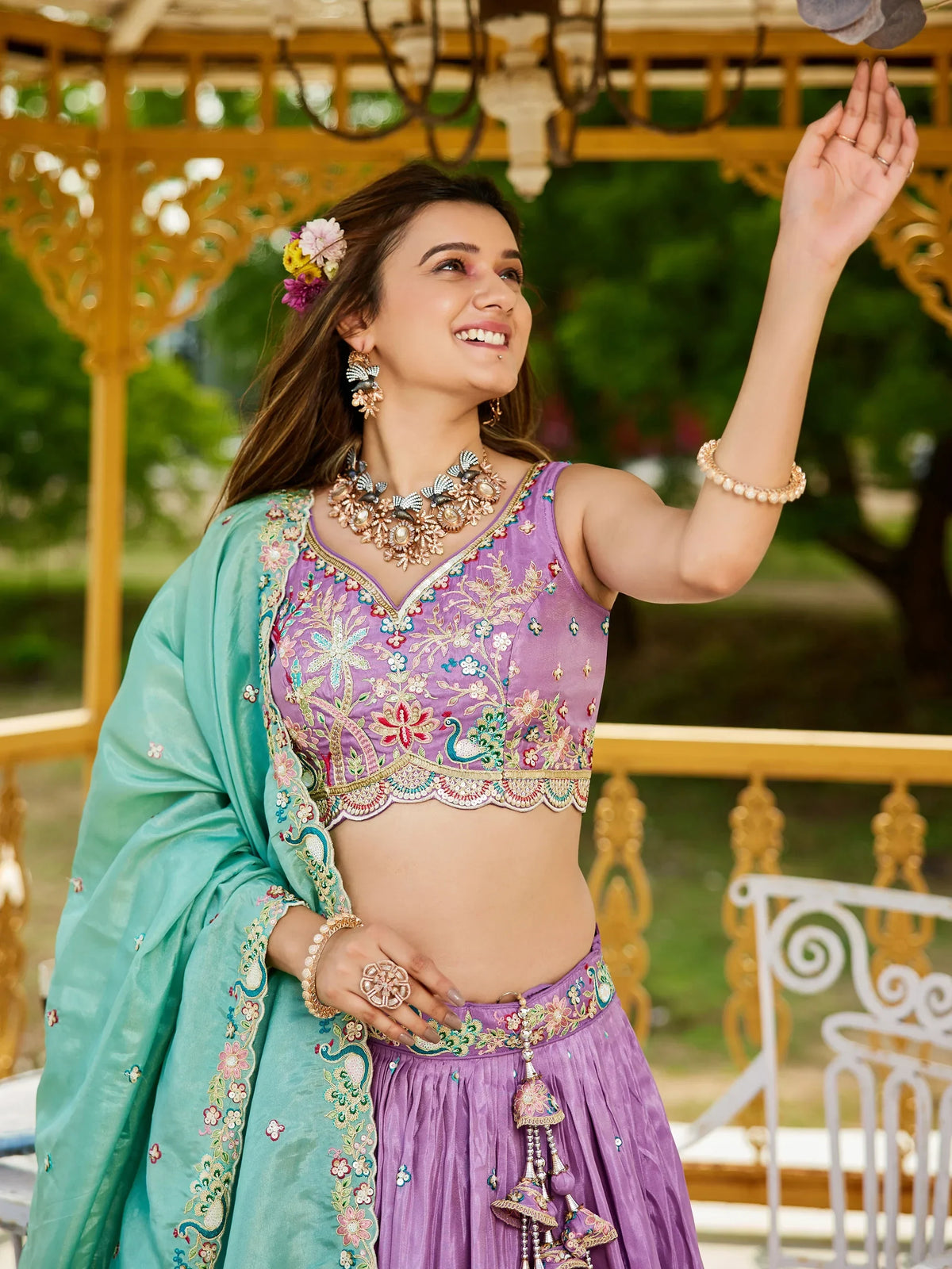 Gorgeous Lavender Sequins Satin Engagement Wear Lehenga Choli - Zeel Clothing