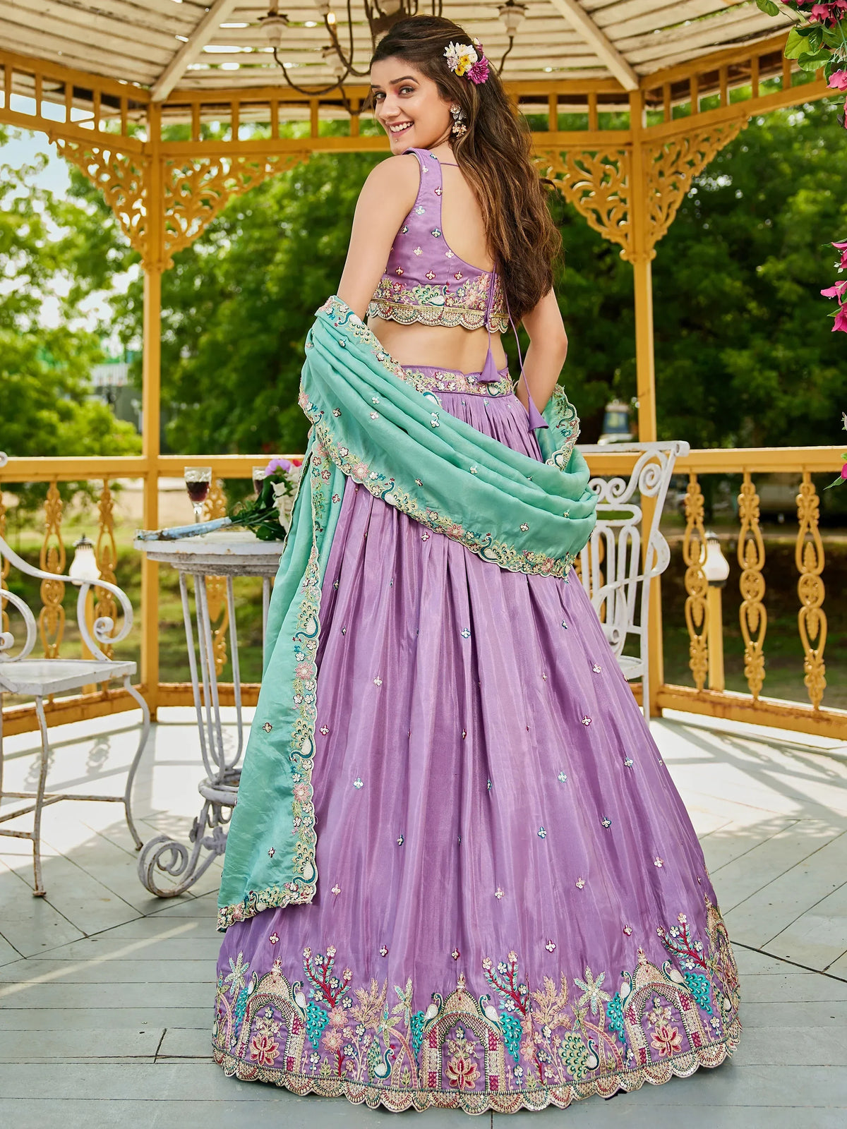 Gorgeous Lavender Sequins Satin Engagement Wear Lehenga Choli - Zeel Clothing