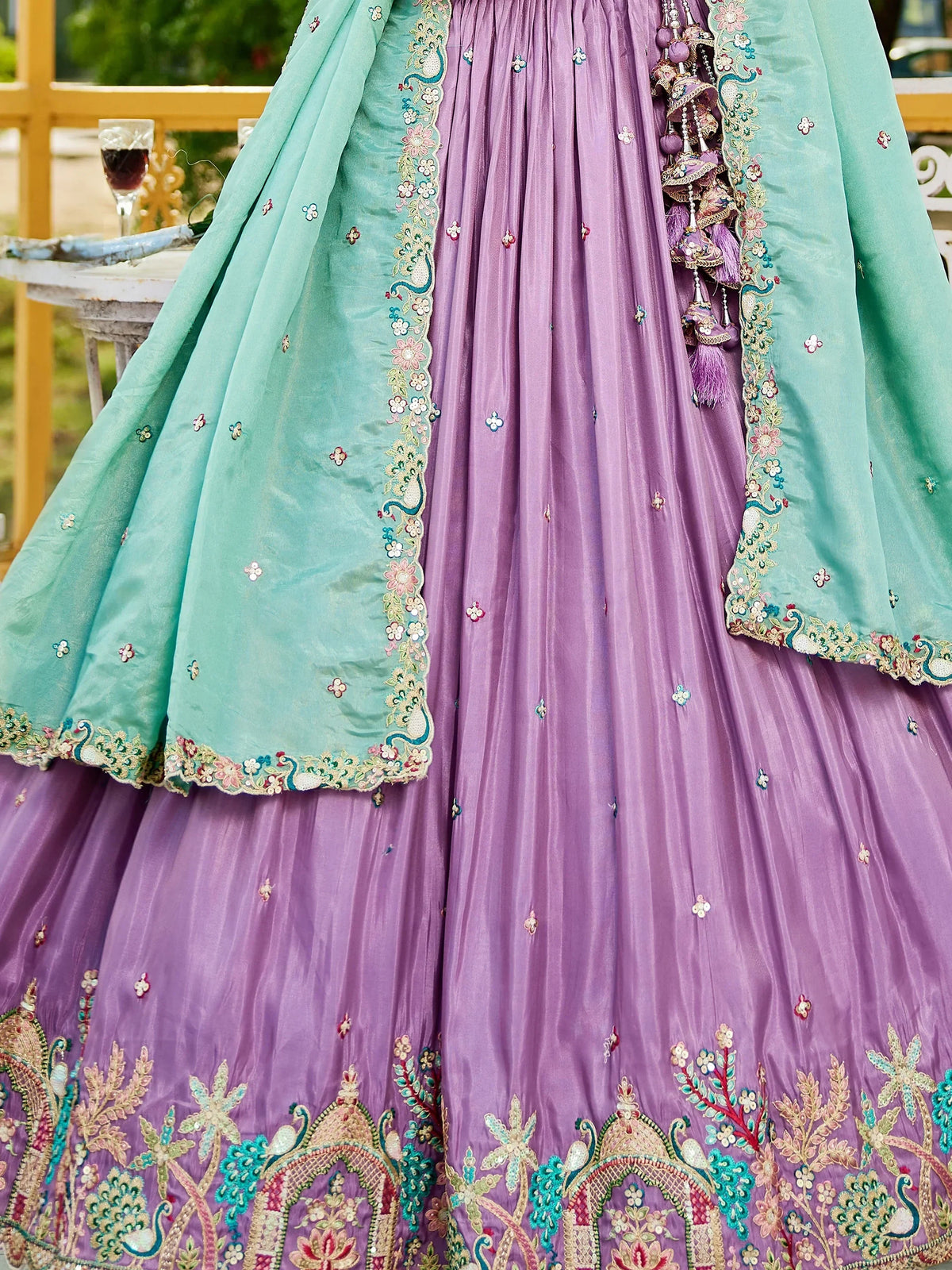 Gorgeous Lavender Sequins Satin Engagement Wear Lehenga Choli - Zeel Clothing