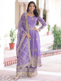 Gorgeous Lavender Sequins Work Organza Wedding Wear Palazzo Suit With Dupatta