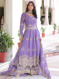 Gorgeous Lavender Sequins Work Organza Wedding Wear Palazzo Suit With Dupatta