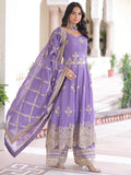 Gorgeous Lavender Sequins Work Organza Wedding Wear Palazzo Suit With Dupatta