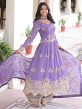 Gorgeous Lavender Sequins Work Organza Wedding Wear Palazzo Suit With Dupatta