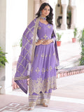 Gorgeous Lavender Sequins Work Organza Wedding Wear Palazzo Suit With Dupatta