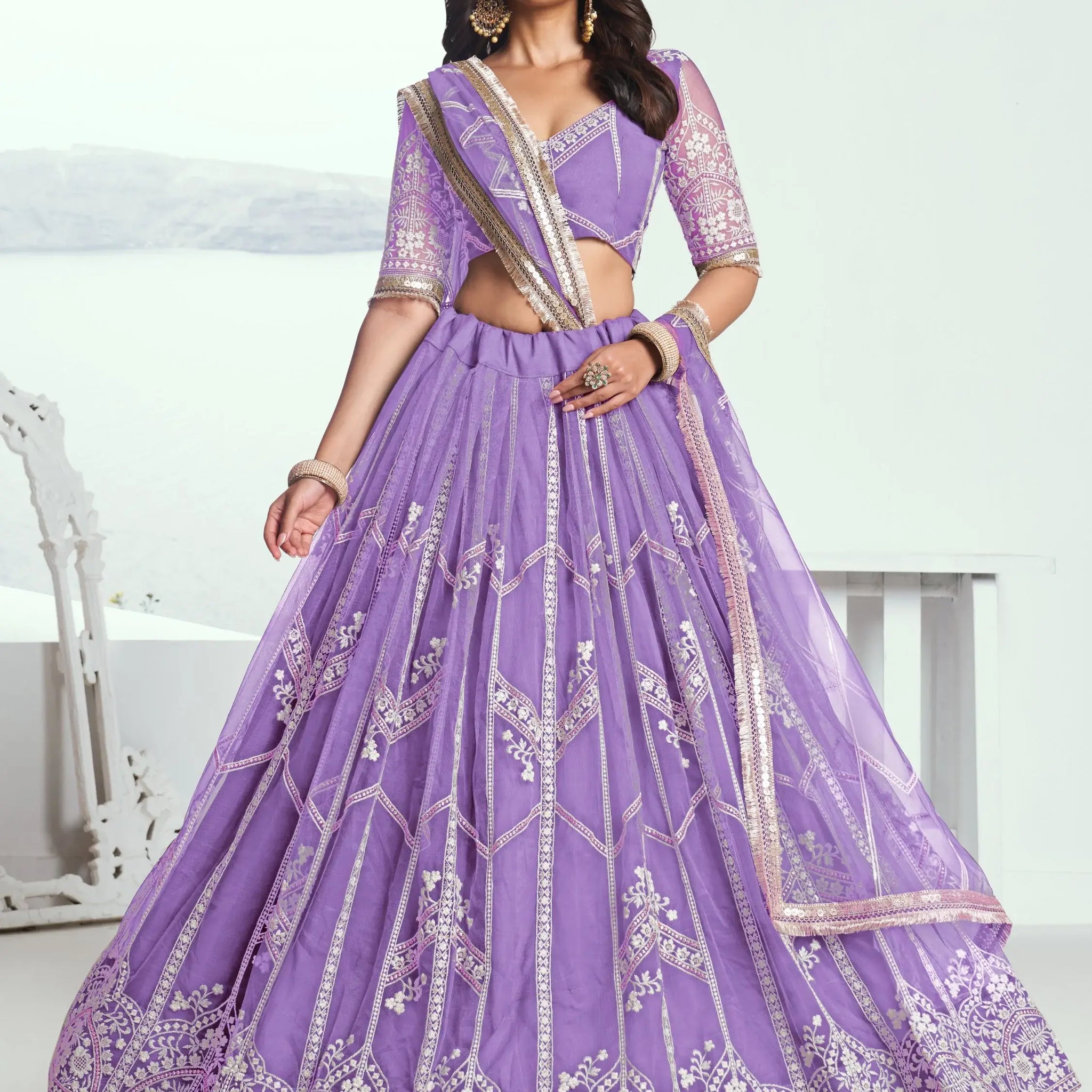 Gorgeous Lavender Thread Work Wedding Wear Lehenga Choli With Dupatta - Zeel Clothing