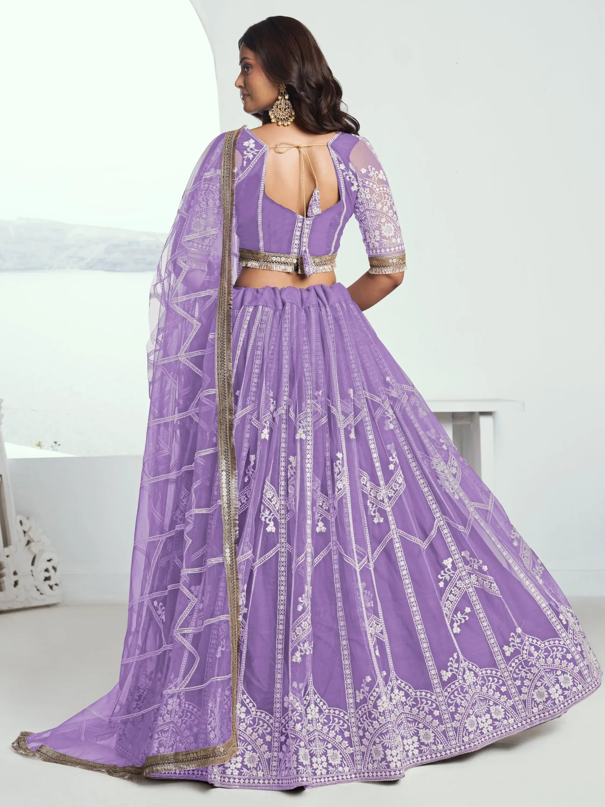 Gorgeous Lavender Thread Work Wedding Wear Lehenga Choli With Dupatta - Zeel Clothing
