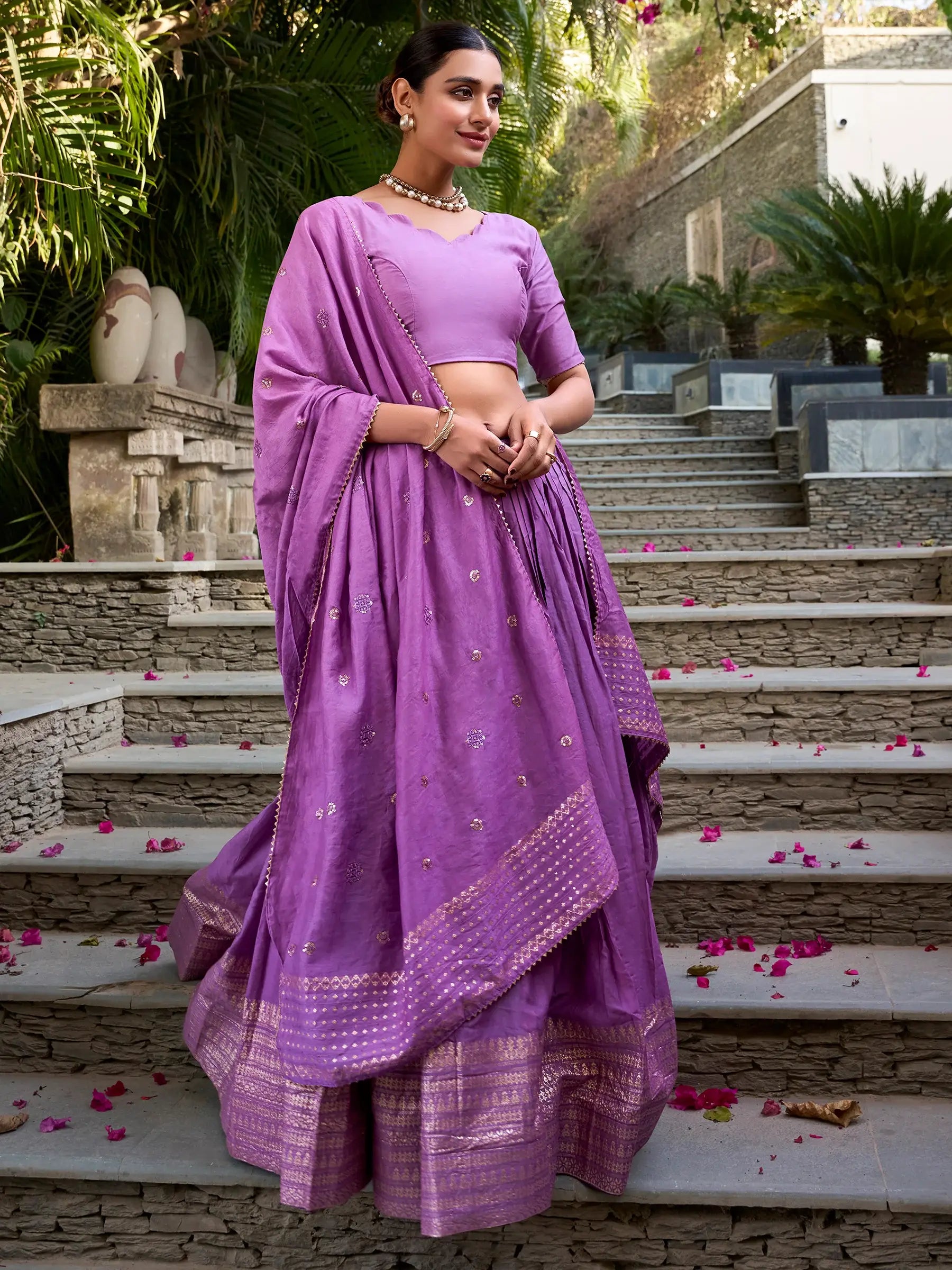Gorgeous Lavender Zari Weaving Chanderi Festival Wear Lehenga Choli - Zeel Clothing