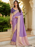 Gorgeous Lavender Zari Weaving Silk Engagement Wear Saree With Blouse