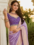 Gorgeous Lavender Zari Weaving Silk Engagement Wear Saree With Blouse