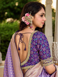 Gorgeous Lavender Zari Weaving Silk Engagement Wear Saree With Blouse