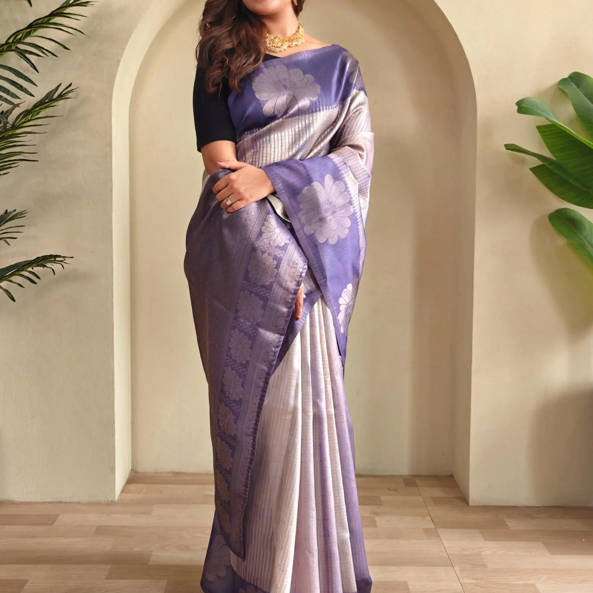 Gorgeous Lavender Zari Weaving Silk Festive Wear Saree With Blouse - Zeel Clothing