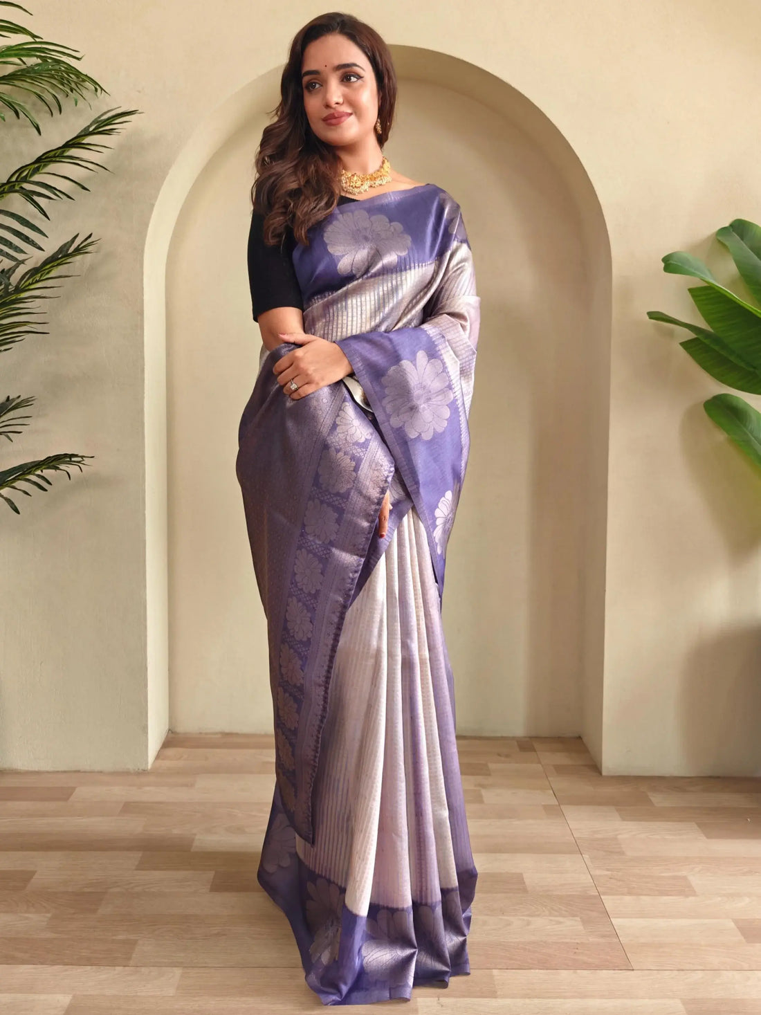 Gorgeous Lavender Zari Weaving Silk Festive Wear Saree With Blouse - Zeel Clothing