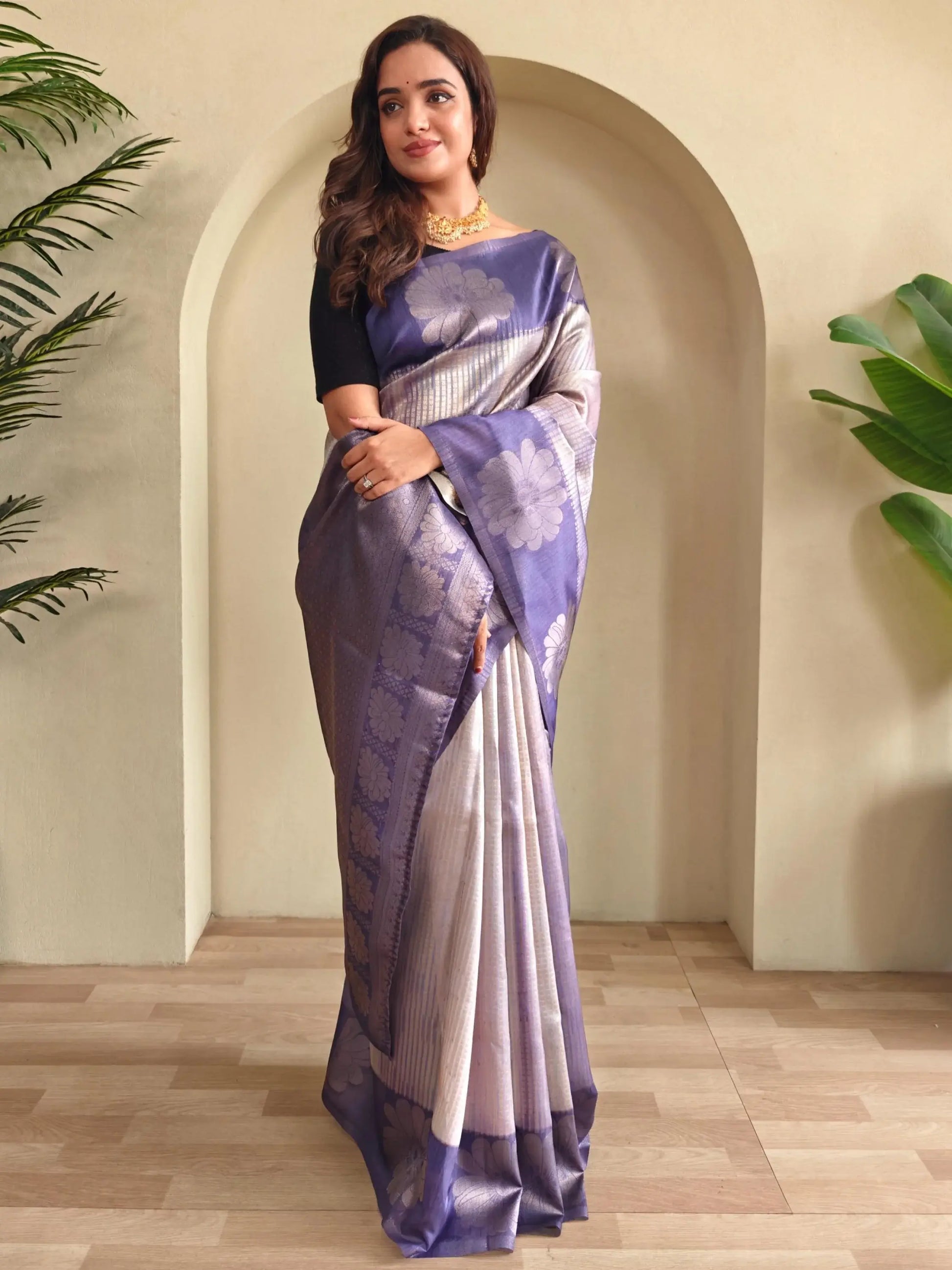 Gorgeous Lavender Zari Weaving Silk Festive Wear Saree With Blouse - Zeel Clothing