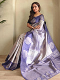 Gorgeous Lavender Zari Weaving Silk Festive Wear Saree With Blouse - Zeel Clothing