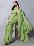 Gorgeous Light Green Chinon Crushed Saree With Embroidered Blouse - Zeel Clothing