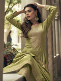 Gorgeous Light Green Embroidered Silk Wedding Wear Palazzo Suit - Zeel Clothing