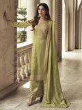 Gorgeous Light Green Embroidered Silk Wedding Wear Palazzo Suit - Zeel Clothing