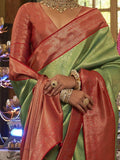 Gorgeous Light Green Zari Woven Kanjivaram Silk Event Wear Saree - Zeel Clothing