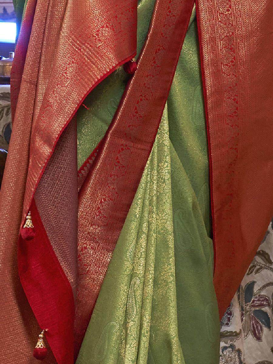 Gorgeous Light Green Zari Woven Kanjivaram Silk Event Wear Saree - Zeel Clothing