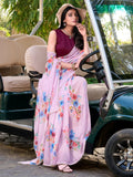 Gorgeous Light Pink Floral Printed Crepe Event Wear Saree With Blouse - Zeel Clothing