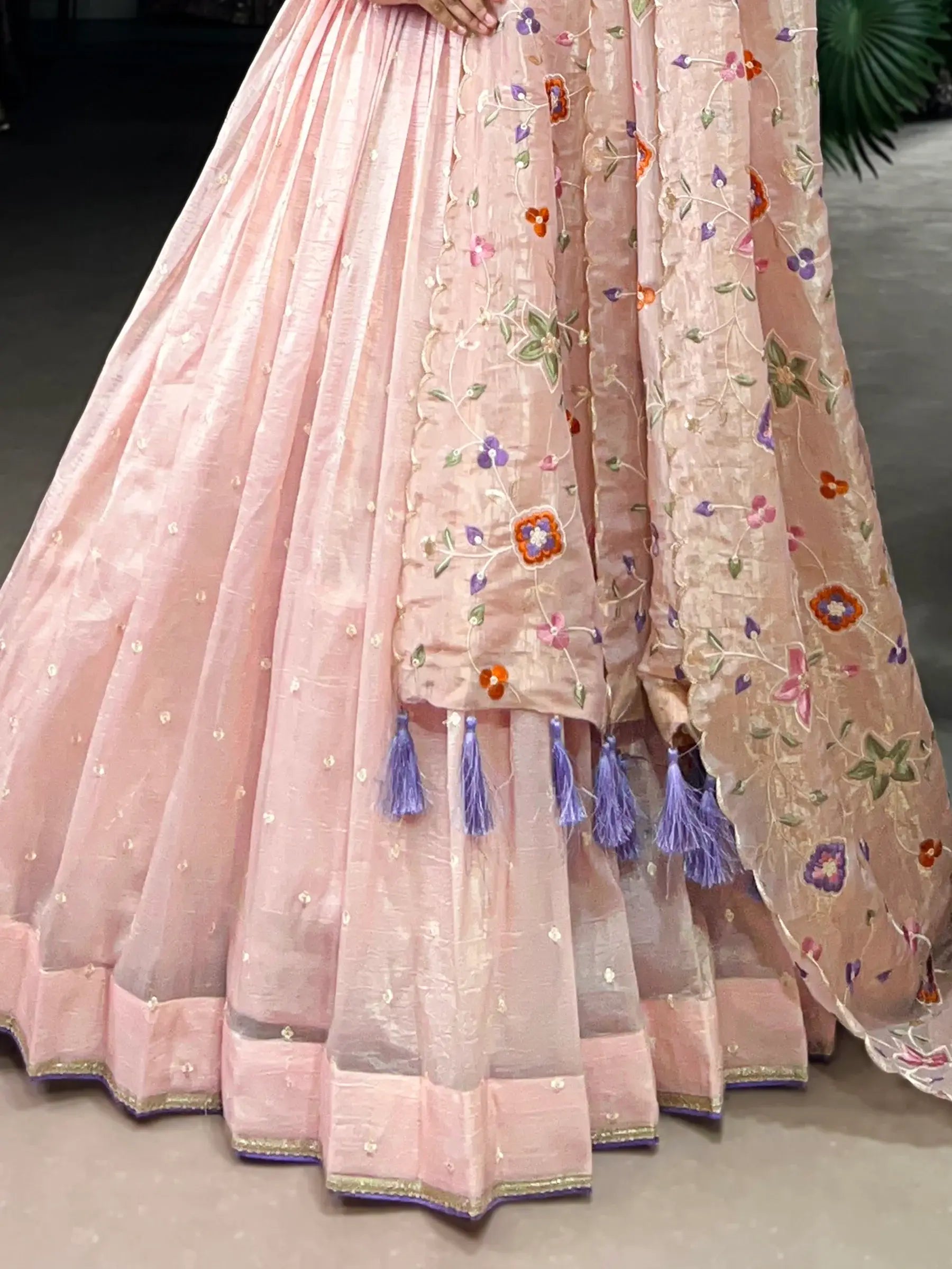 Gorgeous Light Pink Thread Embroidered Crush Silk Wedding Lehenga Choli - Zeel Clothing